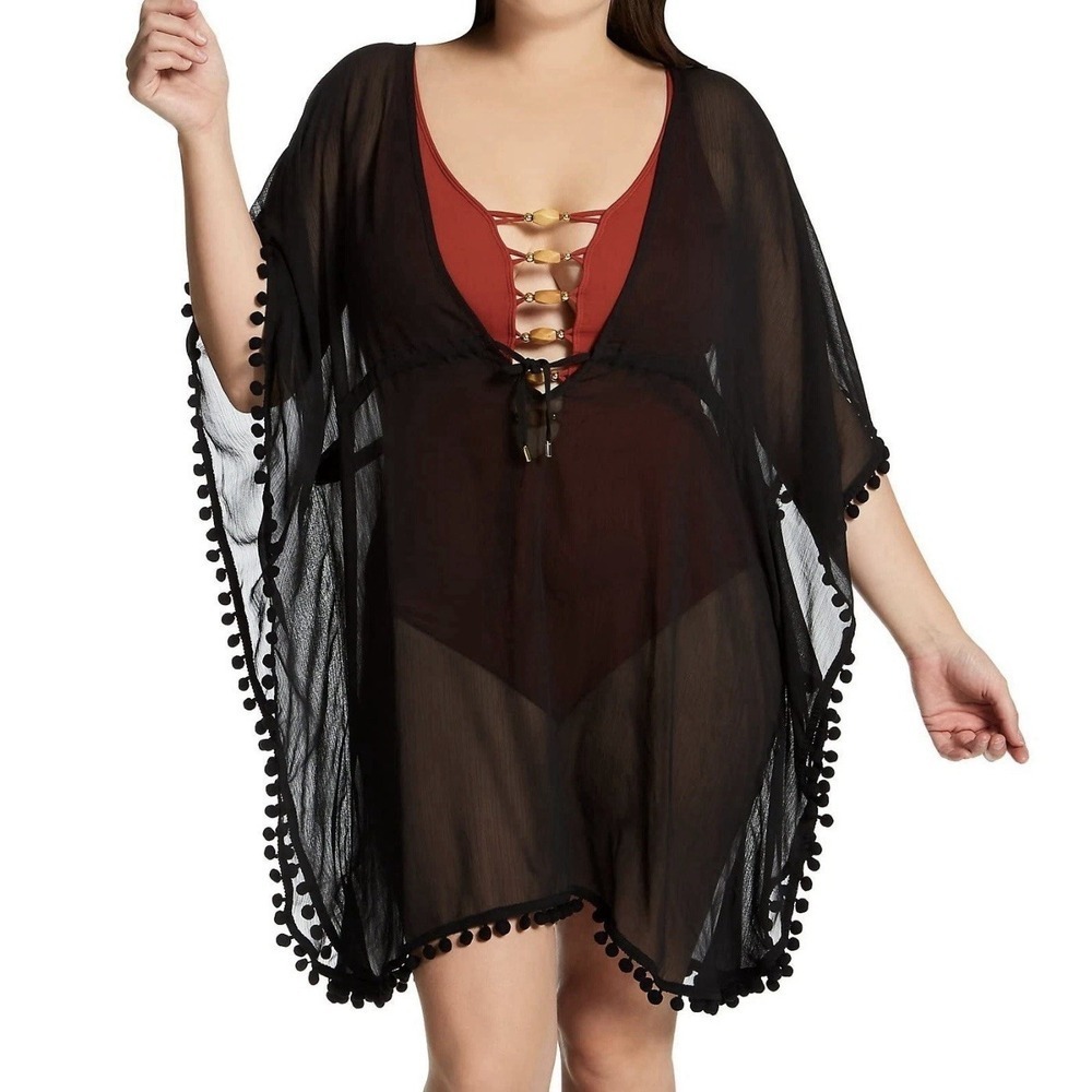 Bleu Rod Beattie Black Chiffon Caftan Cover Up,‎ from Gypset Size 2X NWT
